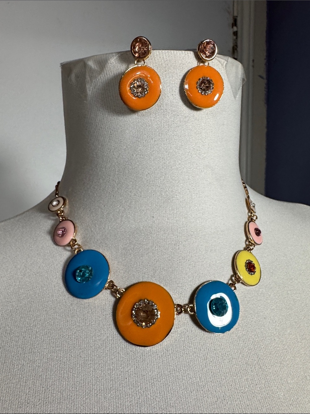Colorful Enamel Disk Necklace & Earring Set
